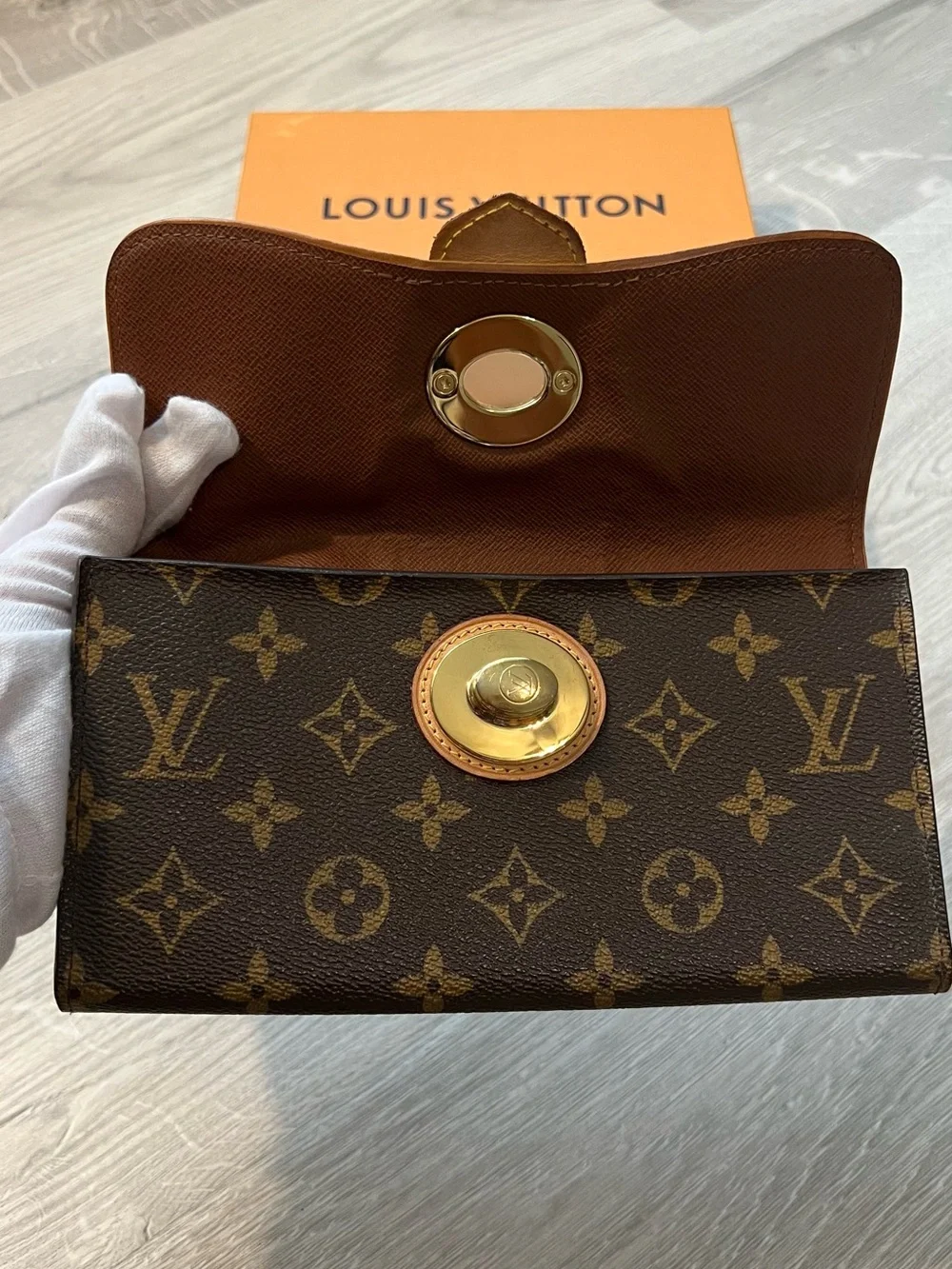 Louis Vuitton Monogram Flap Wallet with Gold-Tone Turn Lock